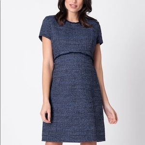 Seraphine Navy Blue Bouclé Maternity Shift Dress